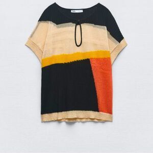 Zara Blouse Womens Earthy Loose Knit Relaxed Fit Fall Boho Top Size S NWT